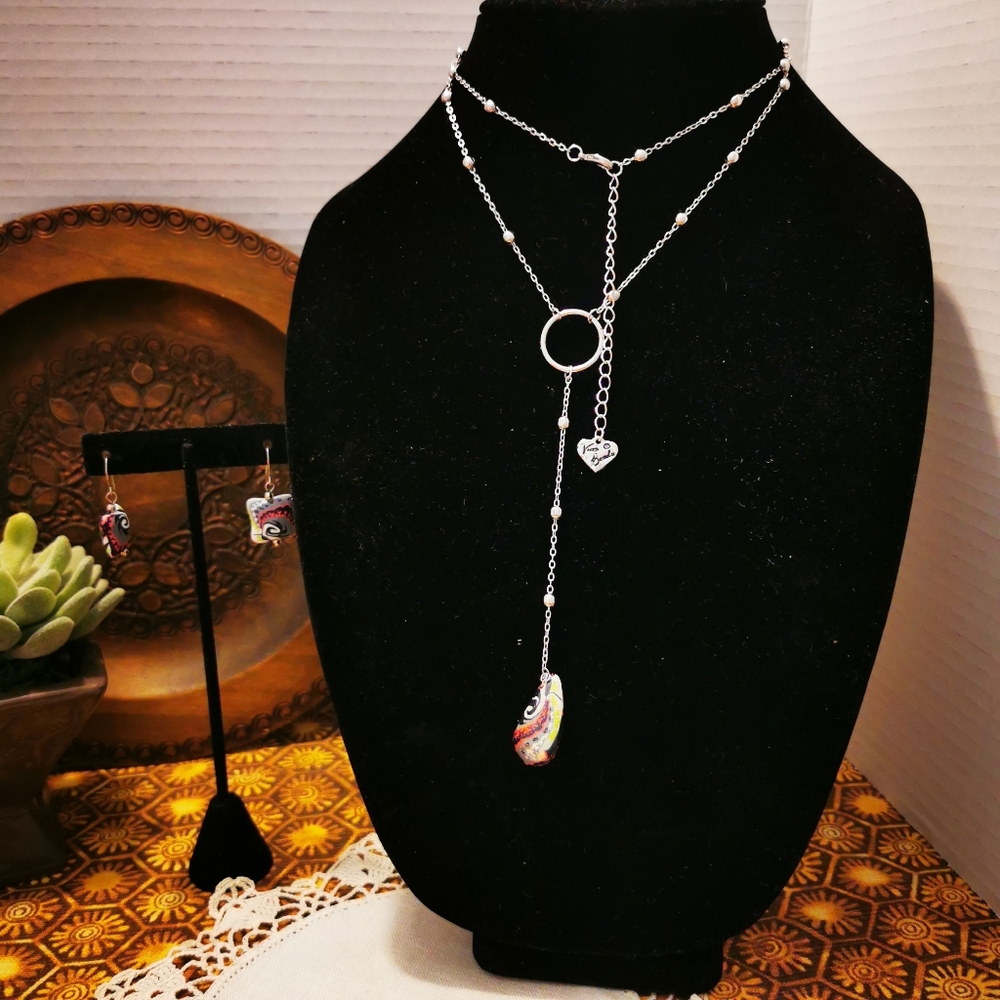 Viva Beads Y Shape Necklace with Psychedelic Pendant and Earring Set